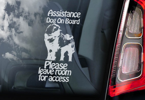 Assistance Dog on Board - Car Window Sticker - St Bernard Saint Dog Sign Decal Gift - V40