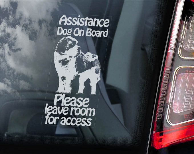 Assistance Dog on Board - Car Window Sticker - St Bernard Saint Dog Sign Decal Gift - V40