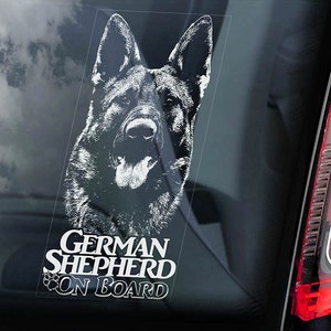 German Shepherd on Board - Car Window Sticker - Alsatian Dog GSD Sign - Decal -V07