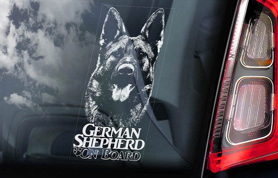 German Shepherd on Board - Car Window Sticker - Alsatian Dog GSD Sign - Decal -V07