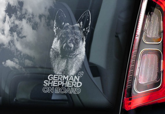 German Shepherd on Board - Car Window Sticker - Black Alsatian K9 Dog Sign Decal - V29