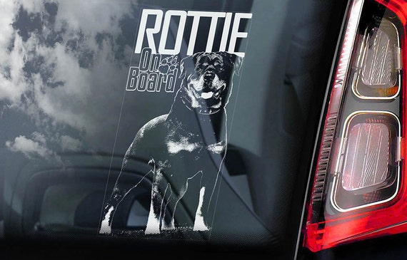 Rottweiler on Board - Car Window Sticker - Rottie Beware of the Dog Sign Decal -V03