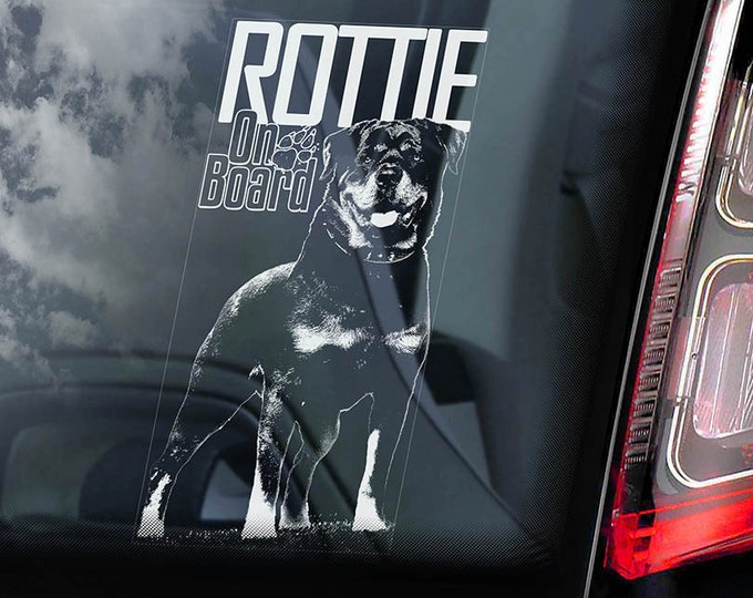 Rottweiler on Board - Car Window Sticker - Rottie Beware of the Dog Sign Decal -V03