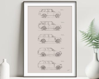 Range Rover Evolution Art Print, Automotive Illustration Artwork Poster, Car Owner Custom Gift