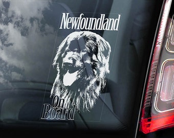 Newfoundland on Board - Car Window Sticker - Landseer Newfie Dog Sign Decal - V01