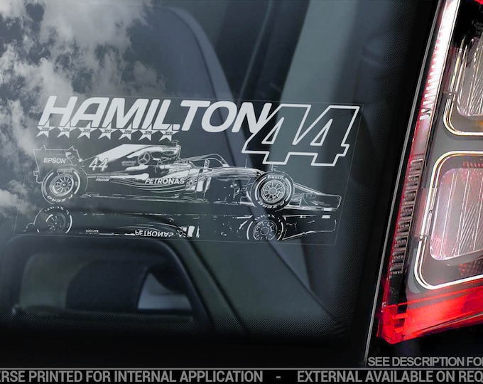 LEWIS HAMILTON #44 Car Sticker, Formula One F1 Window Decal Sign Gift Idea - V08