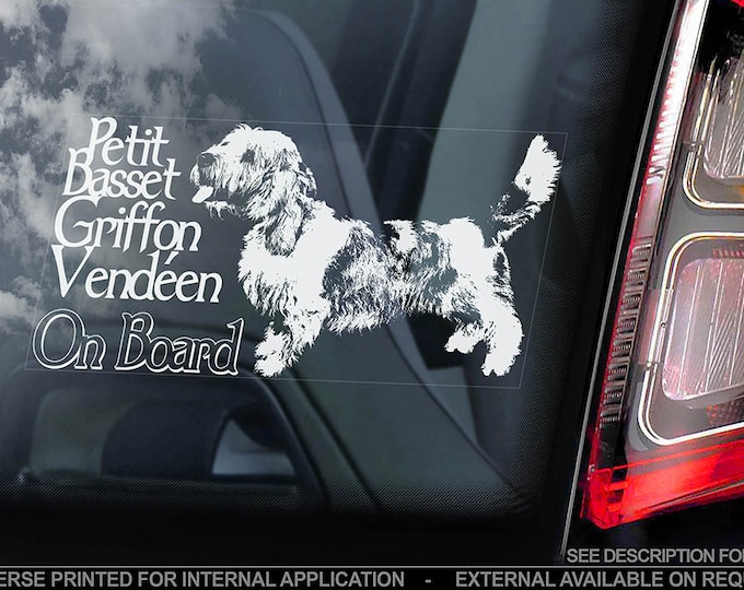 Petit Basset Griffon Vendéen on Board - Car Window Sticker - PBGV Dog Sign Decal - V01