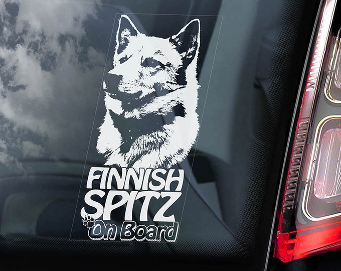 Finnish Spitz on Board - Car Window Sticker - Finsk Spets Dog Sign Gift Decal - V01