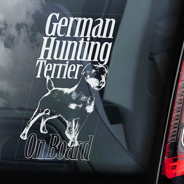 German Hunting Terrier on Board - Car Window Sticker - Deutscher Jagdterrier Dog Sign Decal -V01