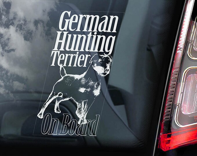 German Hunting Terrier on Board - Car Window Sticker - Deutscher Jagdterrier Dog Sign Decal -V01