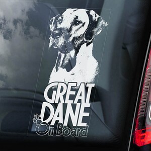 Great Dane on Board - Car Window Sticker - German Mastiff Dog Sign Decal - V02
