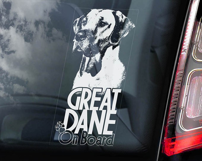 Great Dane on Board - Car Window Sticker - German Mastiff Dog Sign Decal - V02