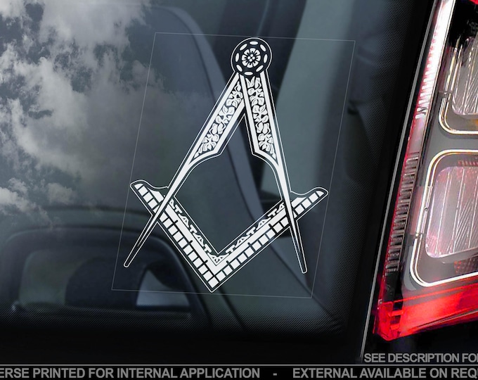 FREEMASONS Car Sticker - Square Compass Symbol Window Decal Logo Masonic Templar Order Emblem - V02