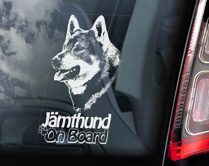 Jämthund on Board  - Car Window Sticker - Swedish Elkhound Moosehound Jamthund Dog Sign Decal  -V01