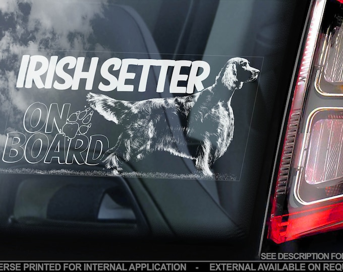 Irish Setter on Board  - Car Window Sticker - Irish Red Dog Sign Decal  -V02