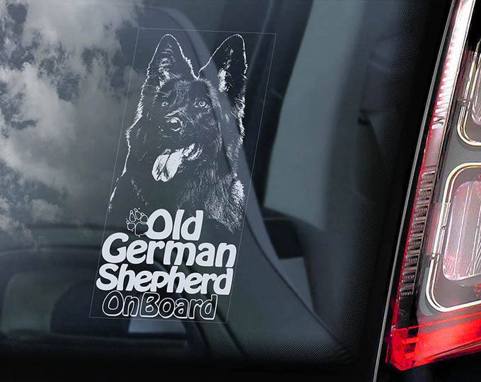 Old German Shepherd on Board - Car Window Sticker - Alsatian Dog GSD Sign Decal -V01