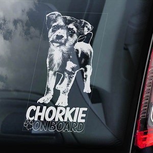 Chorkie on Board - Car Window Sticker - Mixed breed Yorkie Dog Sign Art Decal - V01