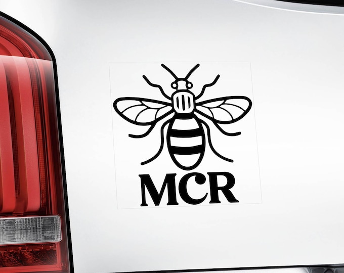 Manchester Bee Car Sticker - CHOOSE your DESIGN - Mancunian MCR Worker Window Decal Logo Symbol - Black or White Sign