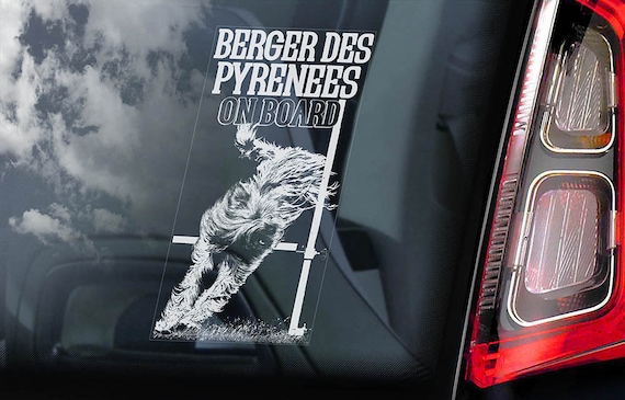 Berger de Pyrenees on Board - Car Window Sticker - Pyrenean Pyrénées Shepherd Dog Sign Decal Art Gift - V06