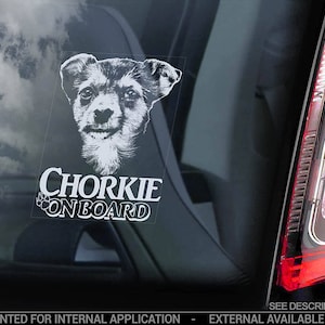 Chorkie on Board - Car Window Sticker - Mixed breed Yorkie Dog Sign Art Decal - V02