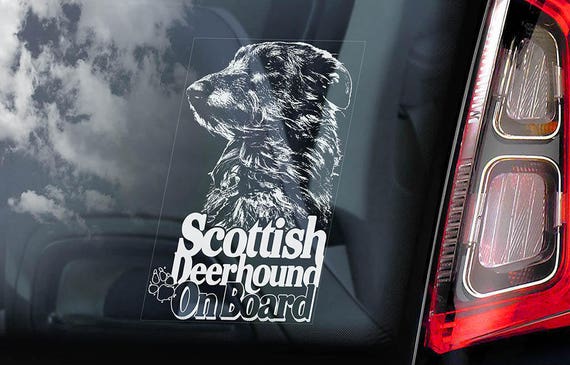 Scottish Deerhound on Board - Car Window Sticker - Dog Sign Decal Gift Art - V01