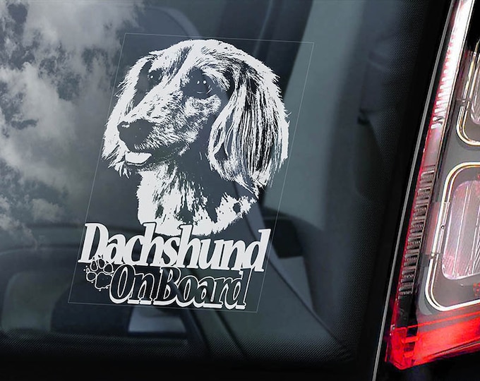 Dachshund on Board - Car Window Sticker - Teckel Dackel Dog Sign Decal - V08