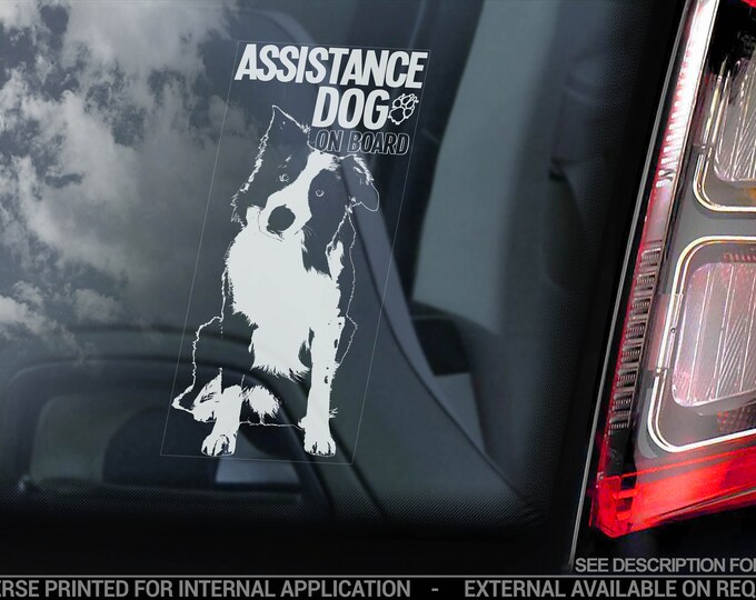 Assistance Dog on Board - Car Window Sticker - Border Collie Dog Sign on Board Decal Gift - V20
