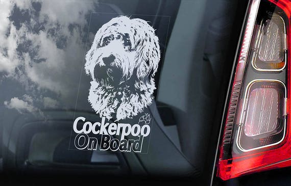 Cockerpoo on Board - Car Window Sticker -  Spaniel Poodle Mixed-Breed Dog Sign Decal -V01