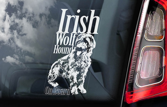 Irish Wolf Hound on Board  - Car Window Sticker - Wolfhound Dog Sign Decal  -V01