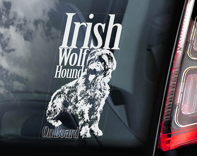 Irish Wolf Hound on Board  - Car Window Sticker - Wolfhound Dog Sign Decal  -V01