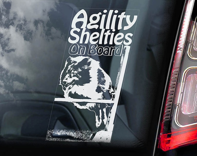 Agility Shelties on Board - Car Window Sticker - Dog Sign Decal Sheltie Shetland Sheepdog -V01