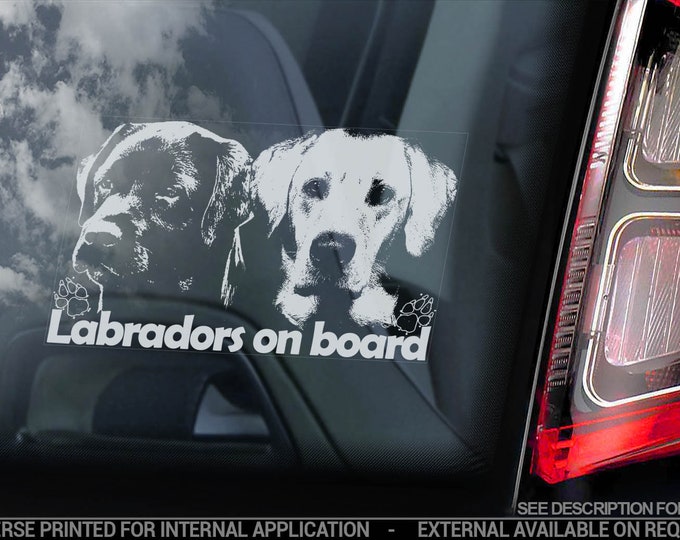 Labradors on Board - Car Window Sticker - Black & Golden Dog Sign Lab Decal - V17