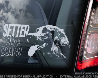 Setter irlandés a bordo - Adhesivo para ventanilla de coche - Calcomanía con el símbolo del perro irlandés rojo - V03