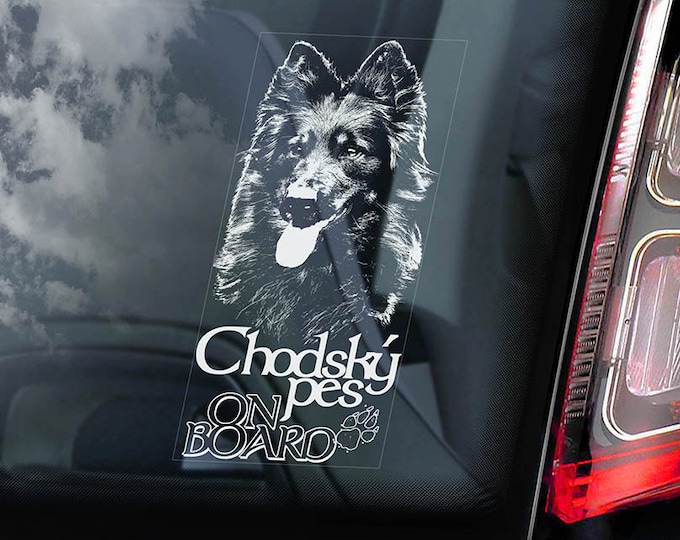 Chodský pes on Board - Car Window Sticker - Bohemian Shepherd Dog Sign Art Decal - V01