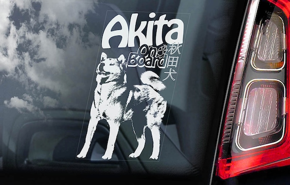 Japanese Akita on Board - Car Window Sticker - Inu Ken Sign Decal - V01