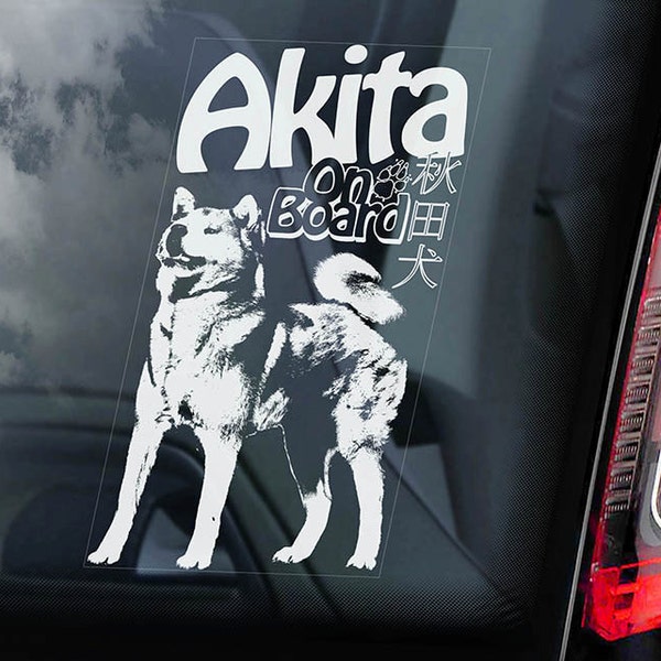 Japanese Akita on Board - Car Window Sticker - Inu Ken Sign Decal - V01