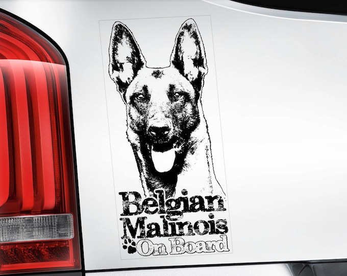 Belgian Malinois on Board - Car Window Sticker - Mechelse Herder Pastor Dog Sign Decal  -V10BLK