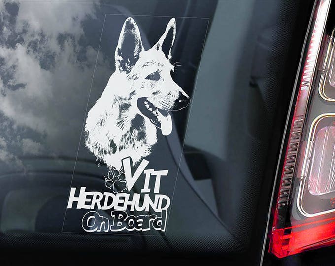 Vit Herdehund on Board - Car Window Sticker - White Shepherd Berger Blanc Suisse Dog Sign Decal - V01