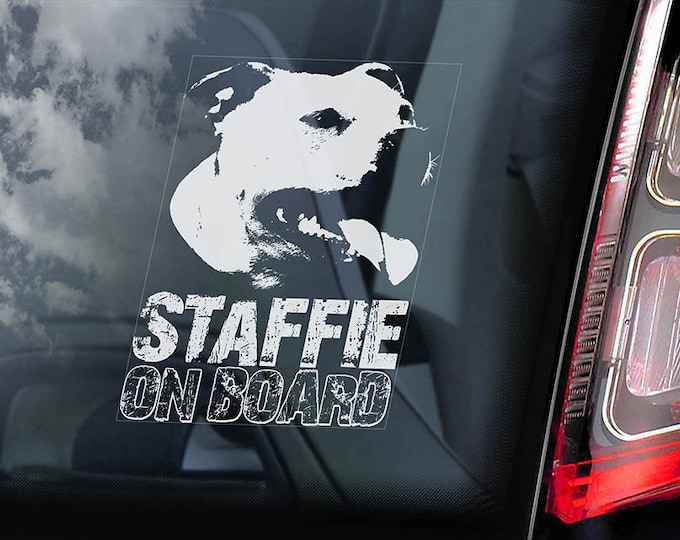 Staffordshire Bull Terrier - Car Window Sticker - Dog on Board Sign Decal Staffie Staffy -V11