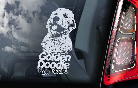 Goldendoodle on Board - Car Window Sticker - Golden doodle Dog Sign Decal -V04