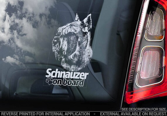 Schnauzer on Board - Car Window Sticker - Standard Miniature Dog Sign Decal Gift - V04