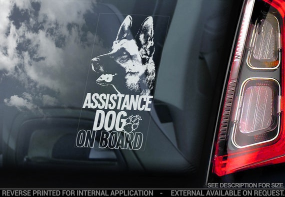 Assistance Dog on Board - Car Window Sticker - German Shepherd Stroke Detection Dog Sign Decal - V14