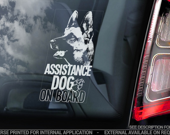 Assistance Dog on Board - Car Window Sticker - German Shepherd Stroke Detection Dog Sign Decal - V14