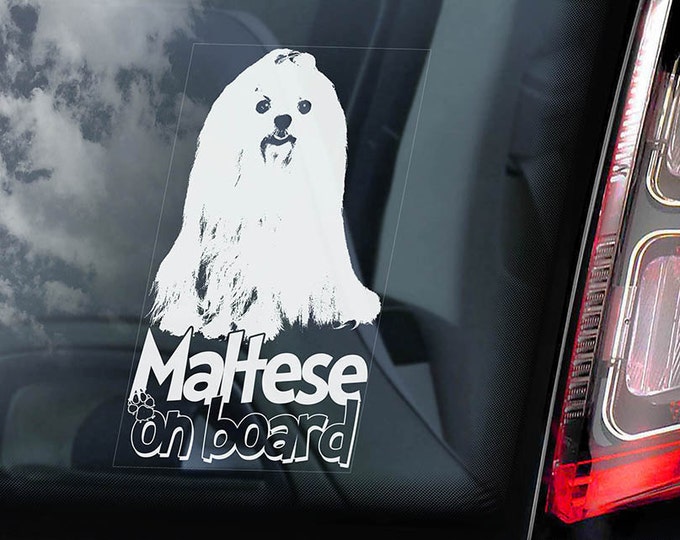 Maltese on Board - Car Window Sticker - Toy Dog Sign Bumper Decal - V02
