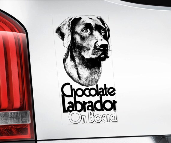 Chocolate Labrador on Board - Car Window Sticker - Retriever Dog Sign Lab Decal - V03BLK