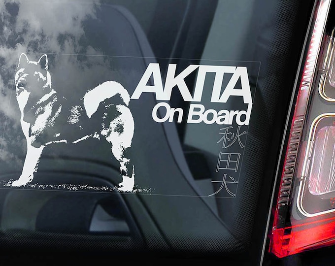 Akita on Board, Car Window Sticker - American Inu Ken, Beware of the Dog Owner Gift Sign Decal -V03