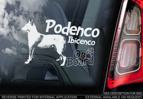 Podenco on Board - Car Window Sticker - Canario Ibicenco Hound Dog Sign Decal - V01