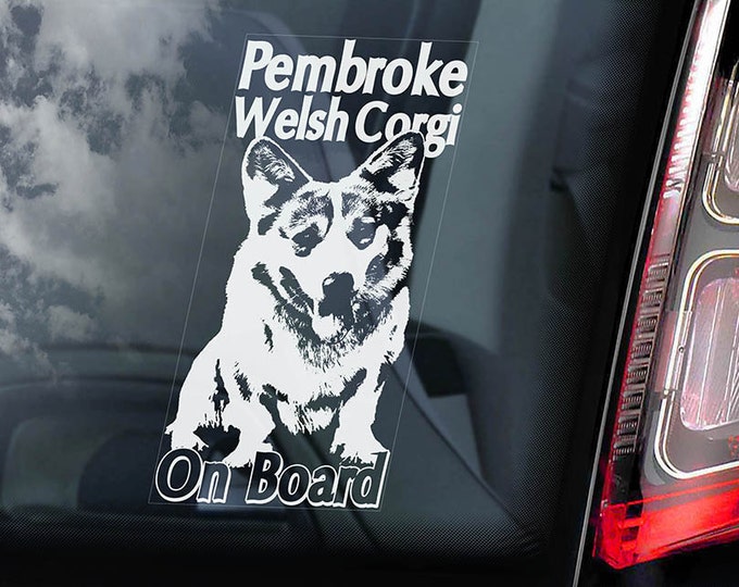 Pembroke Welsh Corgi on Board - Car Window Sticker - PWC Dog Sign Art Decal - V01