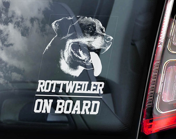 Rottweiler on Board - Car Window Sticker - Rottie Dog Sign Decal -V01