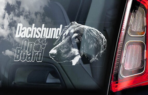 Dachshund on Board - Car Window Sticker - Teckel Dackel Dog Sign Decal - V06